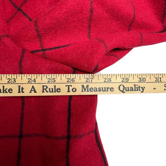 Jessica London Peacoat Women 24 Petite Red Check Wool Blend Double Breasted Coat - Picture 6 of 10